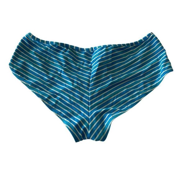 Moschino Mare Boy Short Bikini Bottoms Ruched Back Blue Stripe Size 36/L NWT - Picture 2 of 9